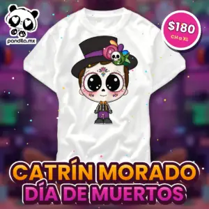 Playera Catrín Morado Blanca - pandita.mx