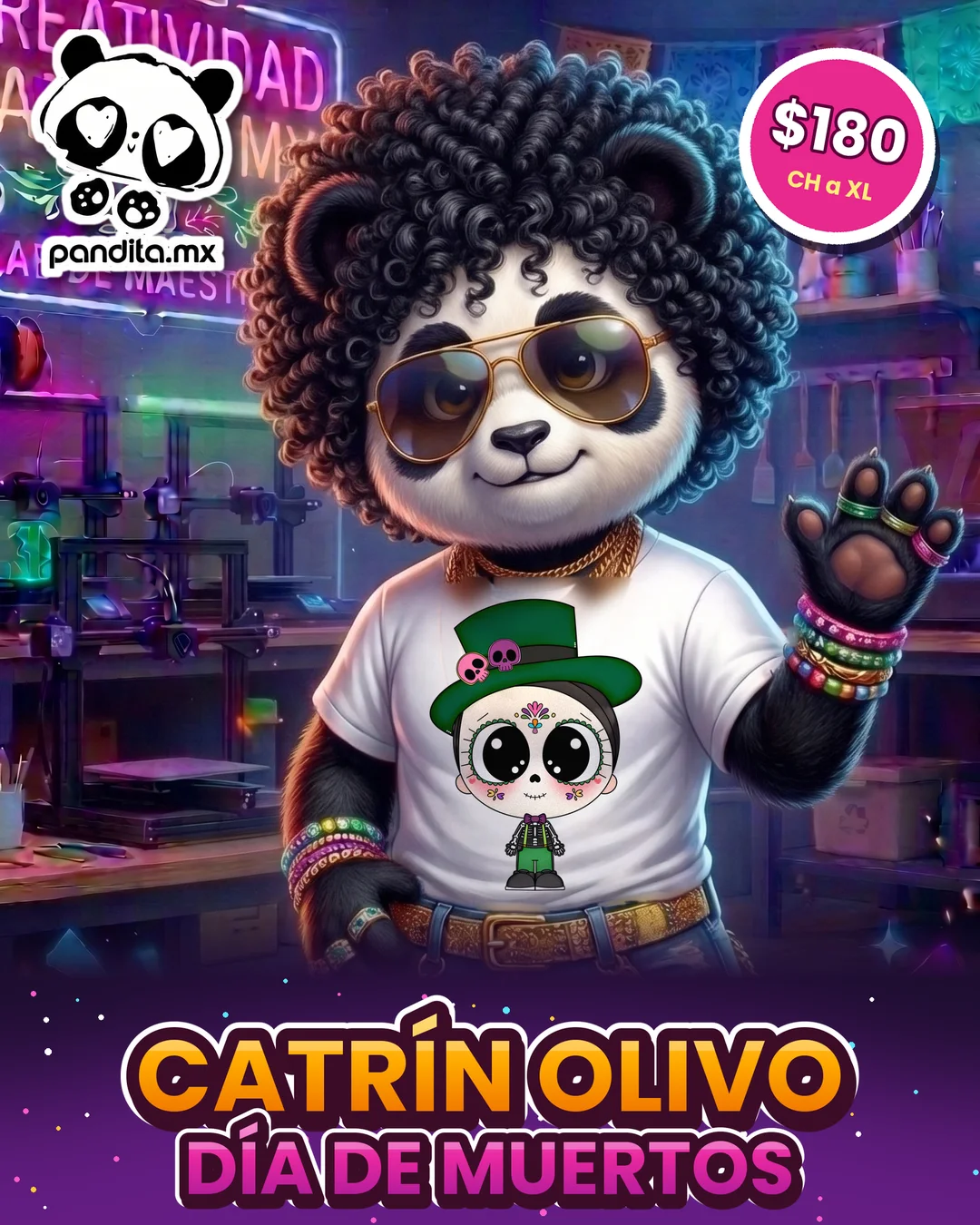Playera Catrín Olivo Blanca modelo - pandita.mx