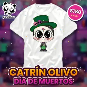 Playera Catrín Olivo Blanca - pandita.mx
