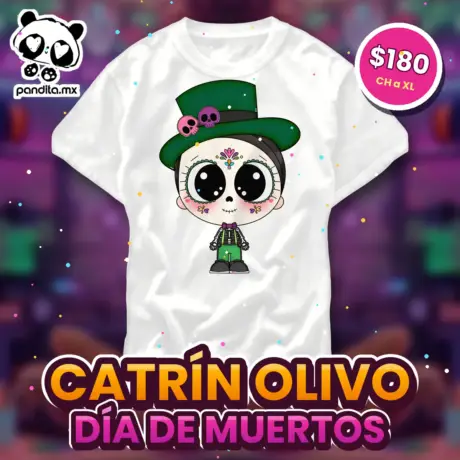 Playera Catrín Olivo Blanca - pandita.mx