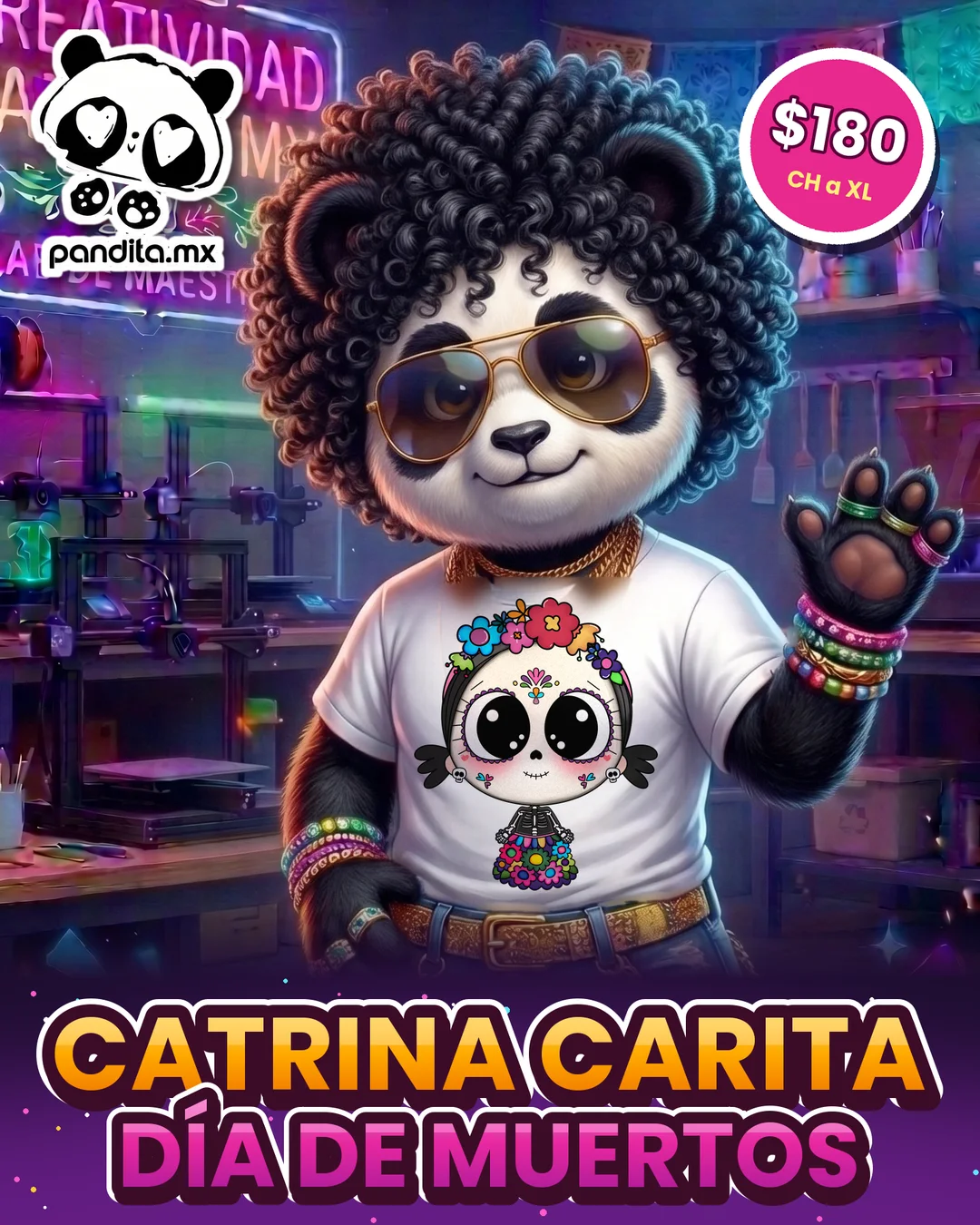 Playera Catrina Carita Blanca modelo - pandita.mx
