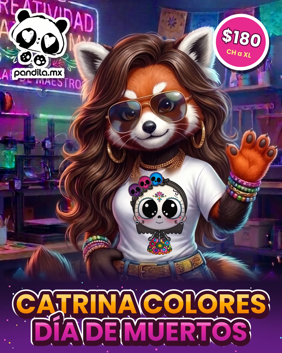 Playera Catrina Colores Blanca modelo - pandita.mx