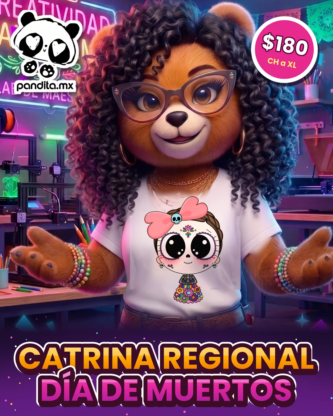 Playera Catrina Regional Blanca modelo - pandita.mx