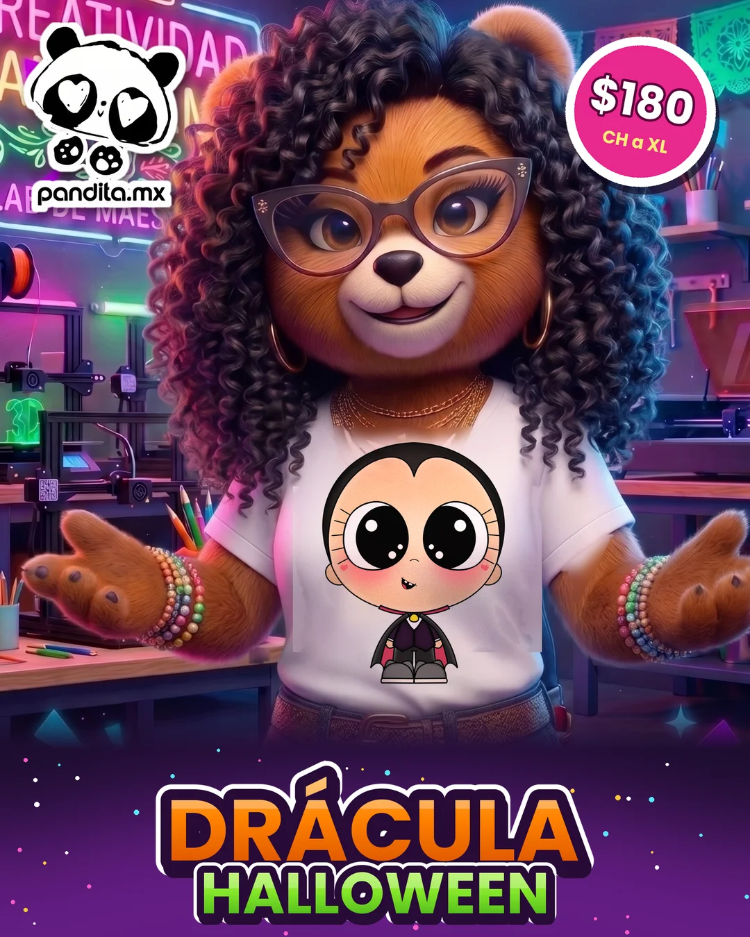 Playera Drácula Blanca modelo - pandita.mx