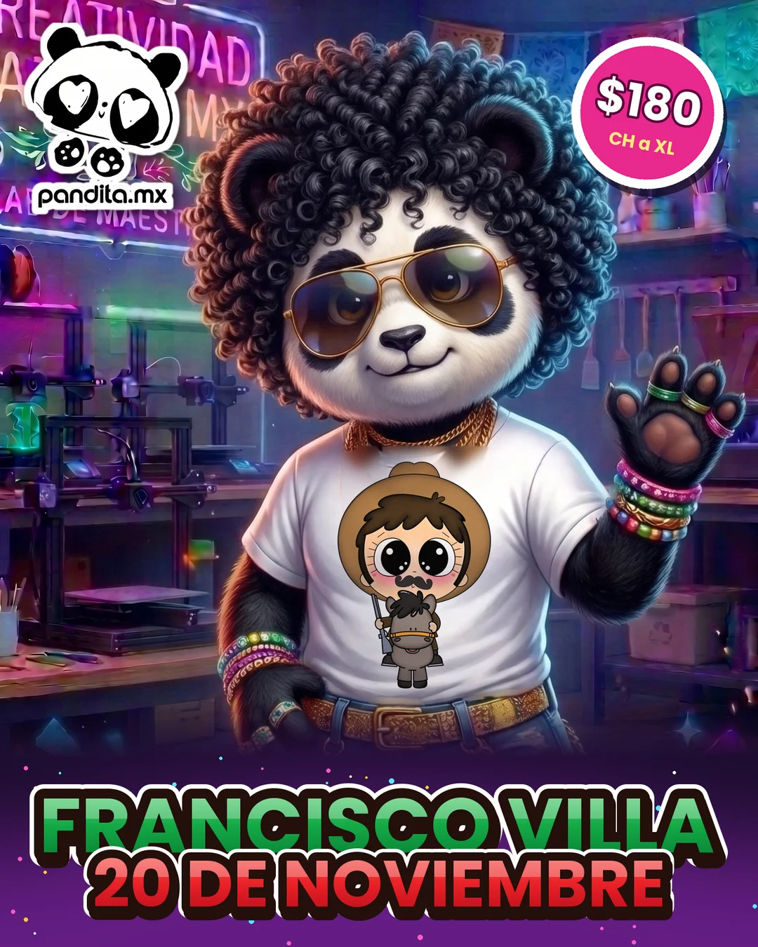 Playera Francisco Villa Blanca modelo - pandita.mx