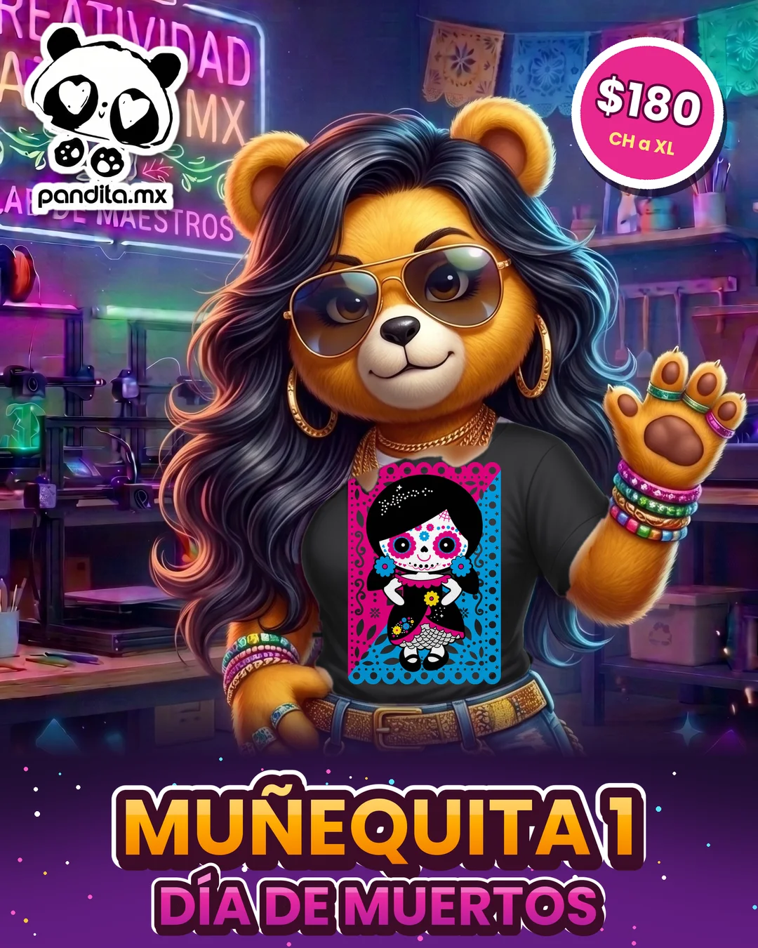Playera Muñequita 1 Negra modelo - pandita.mx