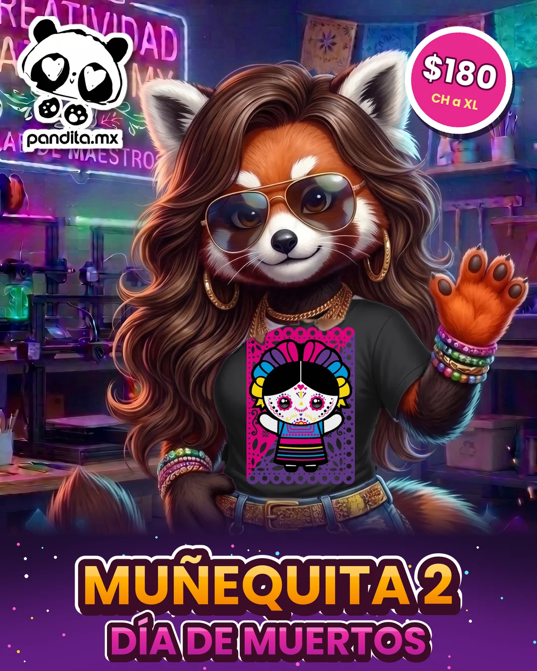Playera Muñequita 2 Negra modelo - pandita.mx