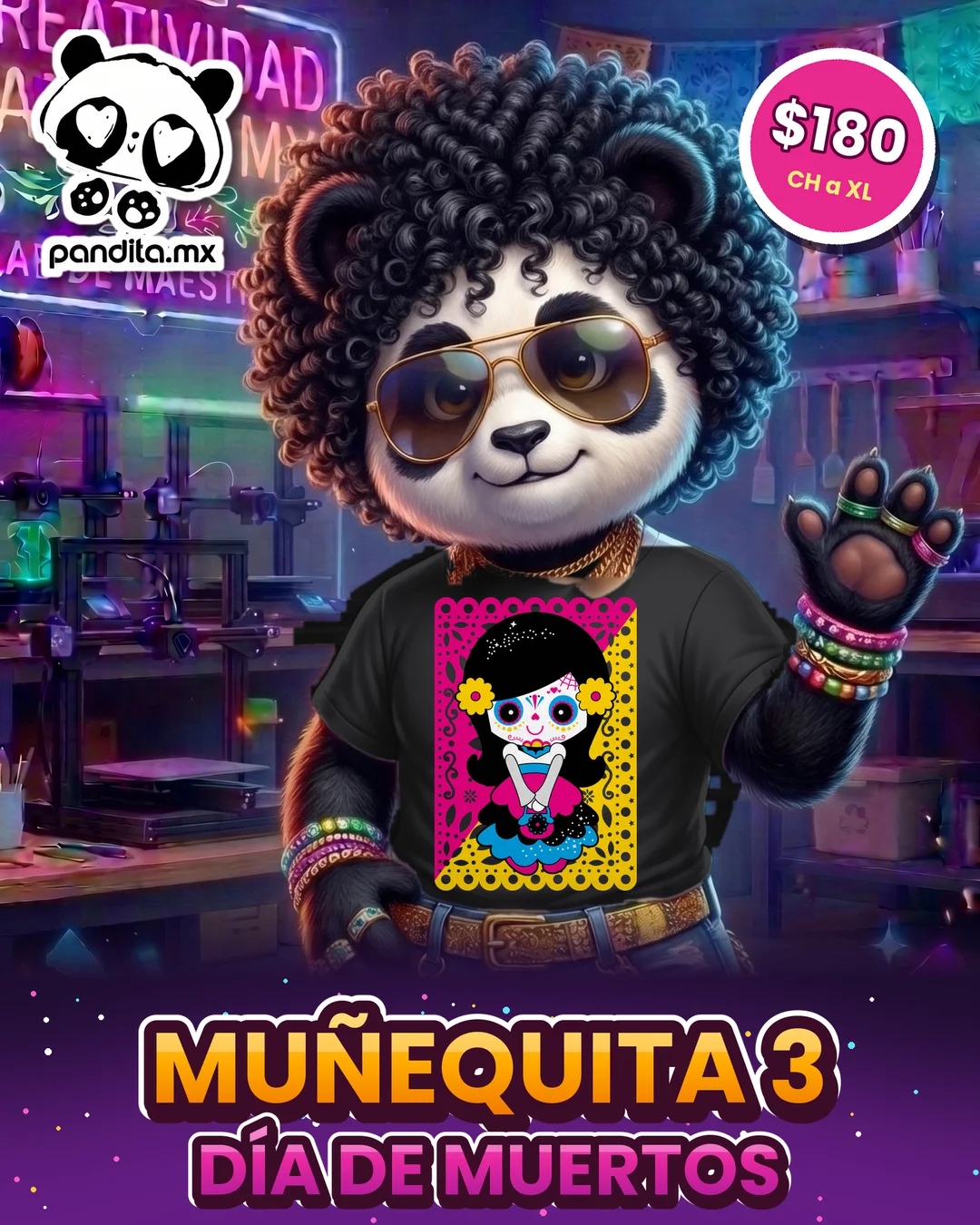 Playera Muñequita 3 Negra modelo - pandita.mx