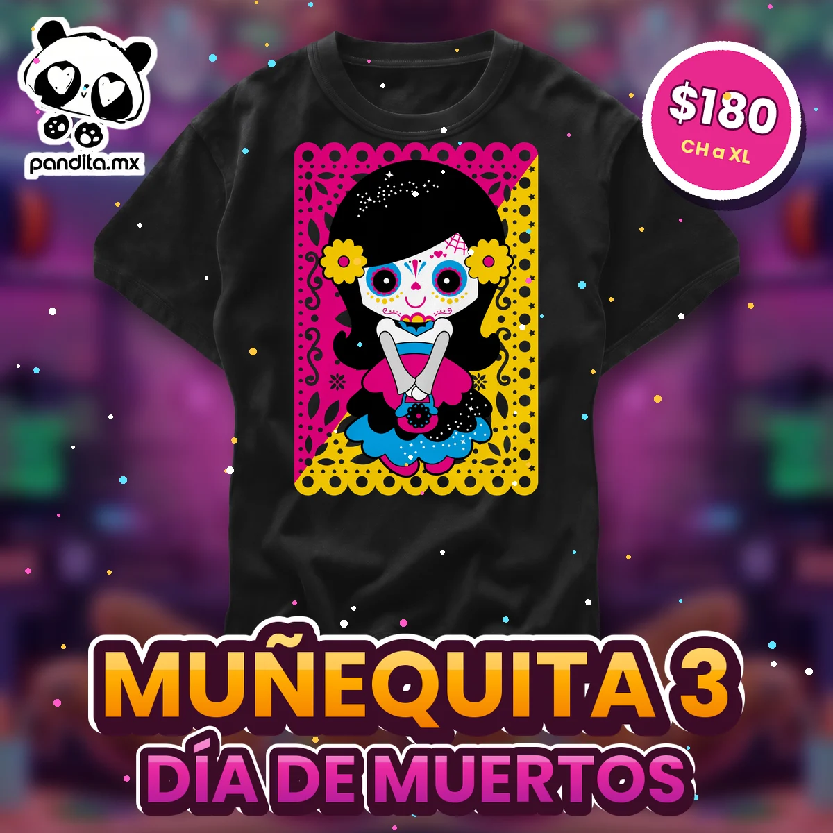 Playera Muñequita 3 Negra - pandita.mx