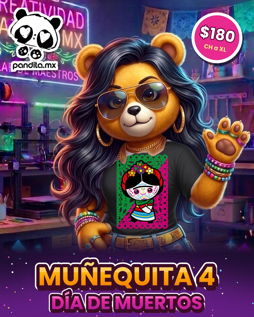 Playera Muñequita 4 Negra modelo - pandita.mx