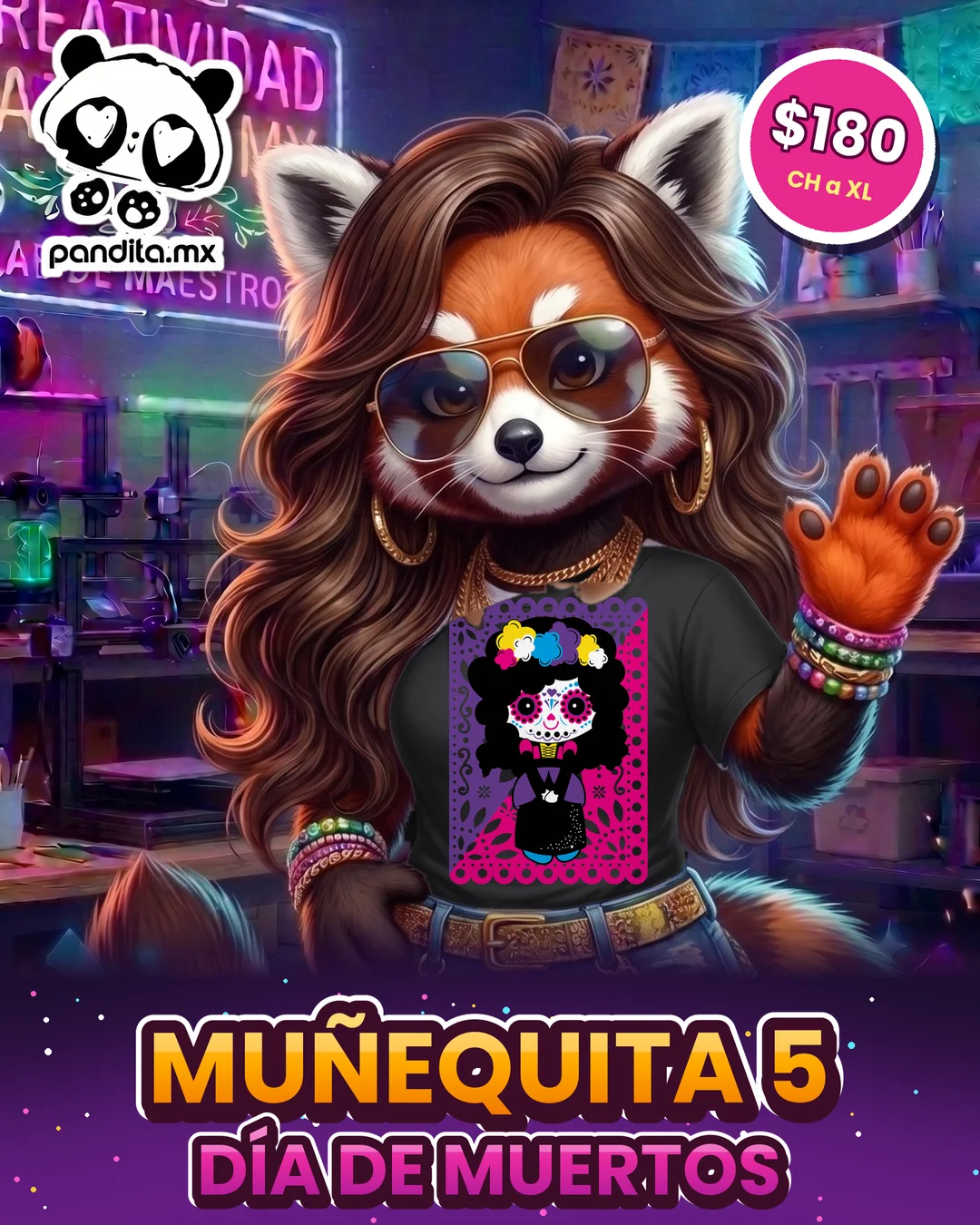 Playera Muñequita 5 Negra modelo - pandita.mx