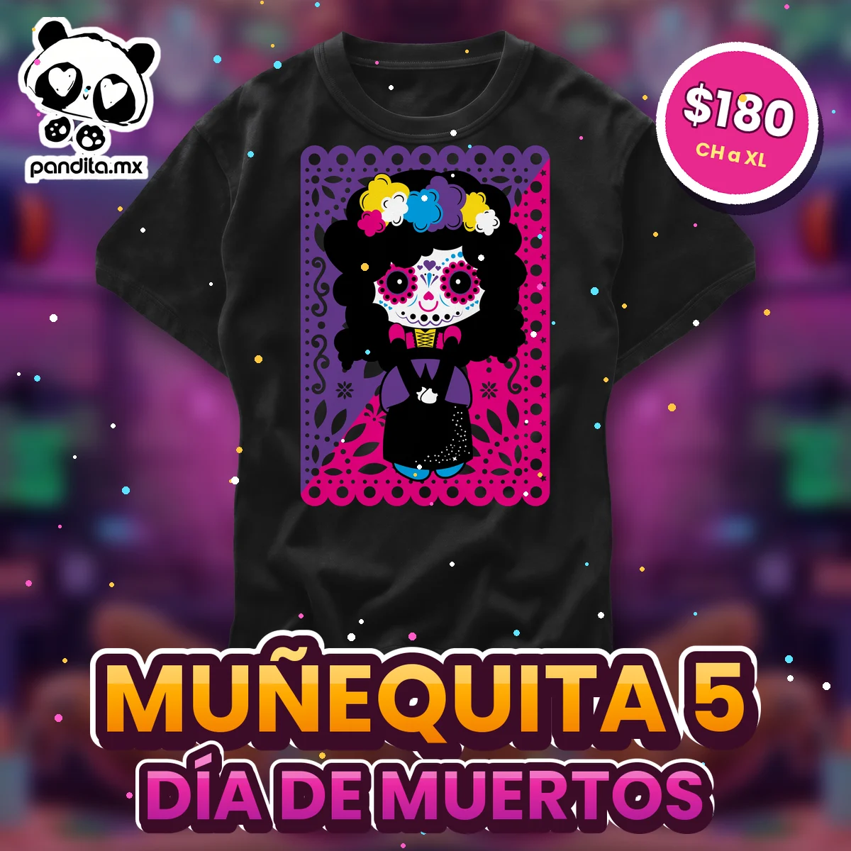 Playera Muñequita 5 Negra - pandita.mx