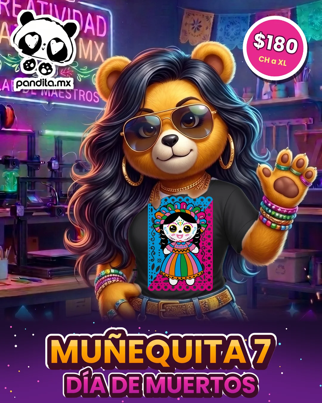 Playera Muñequita 7 Negra modelo - pandita.mx