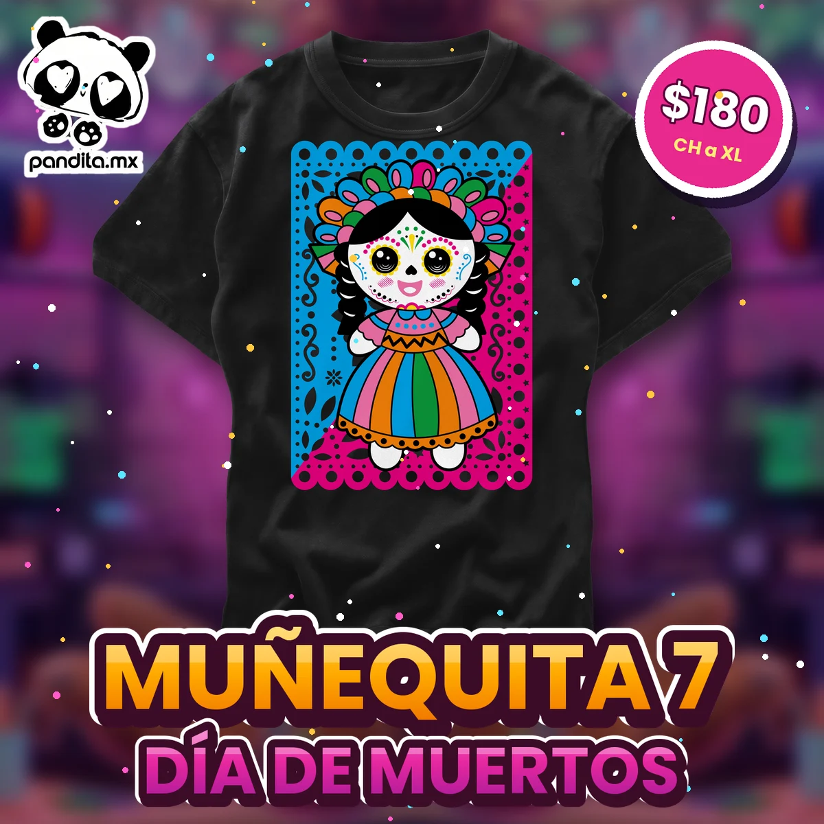 Playera Muñequita 7 Negra - pandita.mx