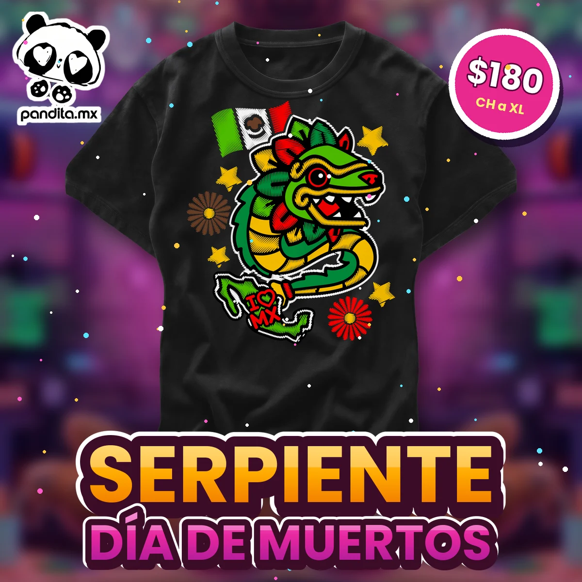 Playera Serpiente Negra - pandita.mx